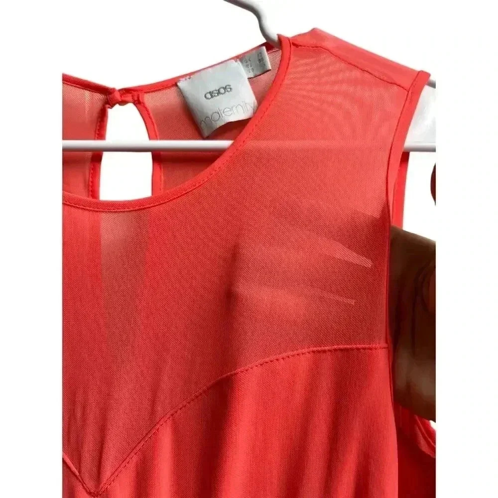 Asos Maternity Mesh Keyhole Dress Peach/Orange Size 6 - Picture 10 of 14